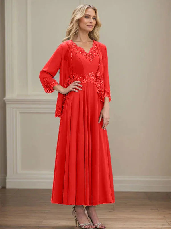 Danielle™ A-Line Chiffon Dress with Sequins & Lace