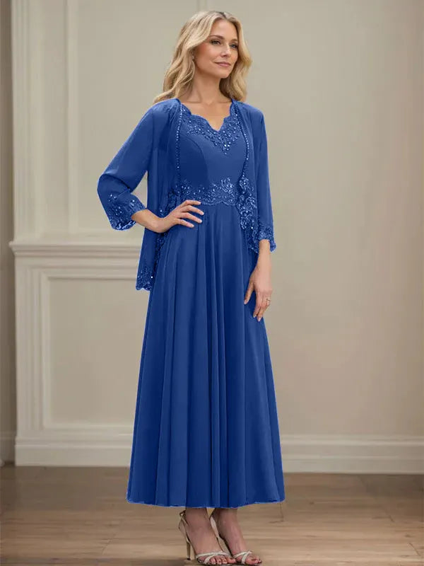 Danielle™ A-Line Chiffon Dress with Sequins & Lace