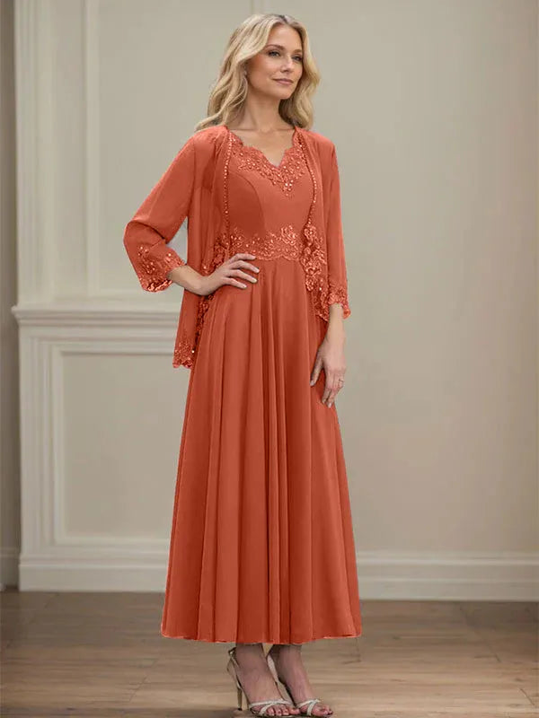 Danielle™ A-Line Chiffon Dress with Sequins & Lace