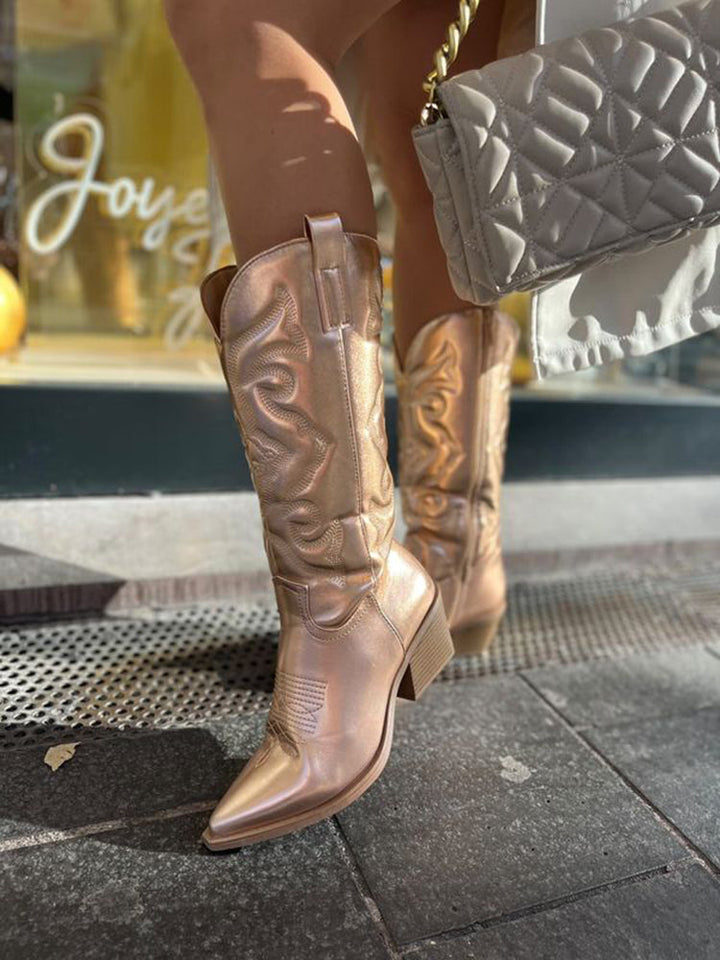 Sage Elegant Metallic Cowboy Boots
