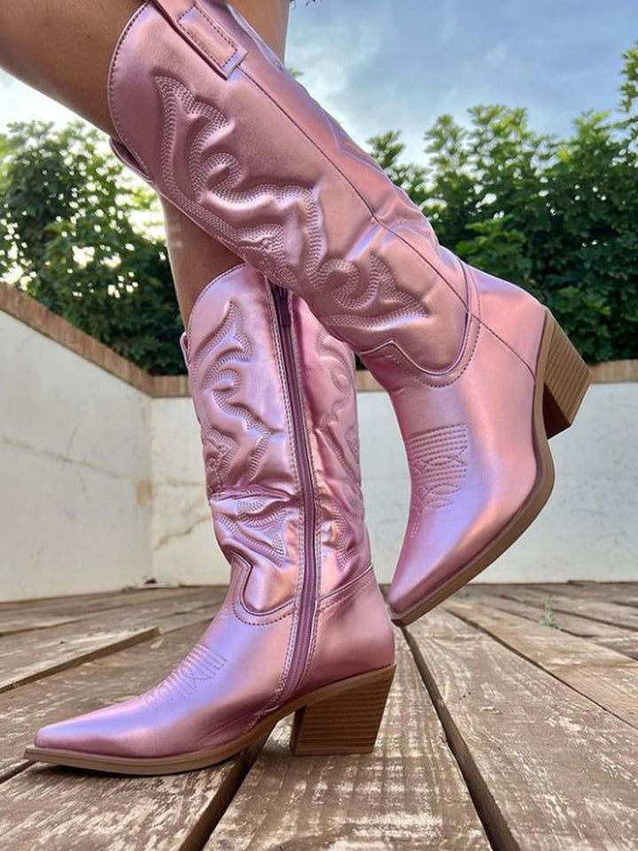 Sage Elegant Metallic Cowboy Boots
