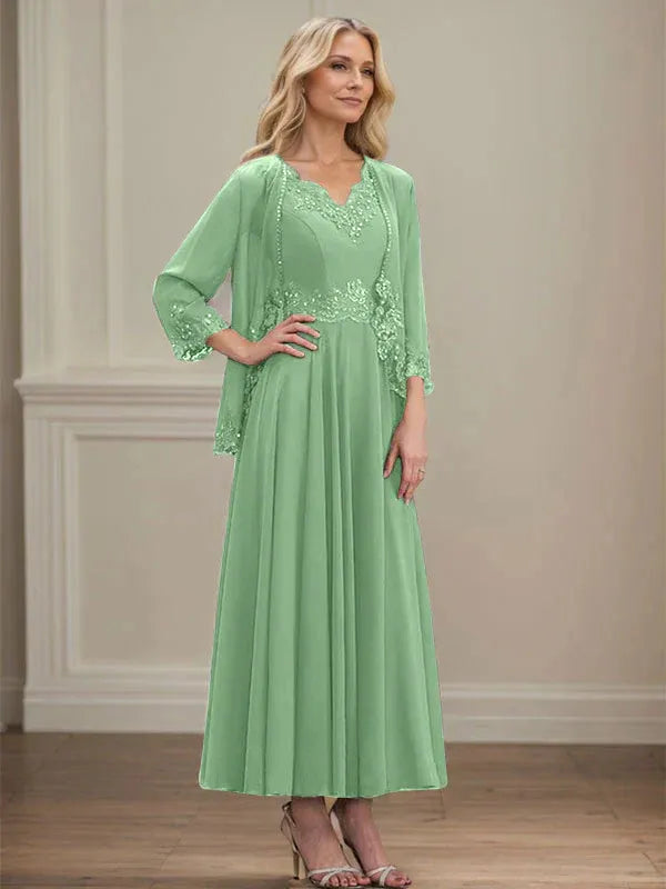 Danielle™ A-Line Chiffon Dress with Sequins & Lace