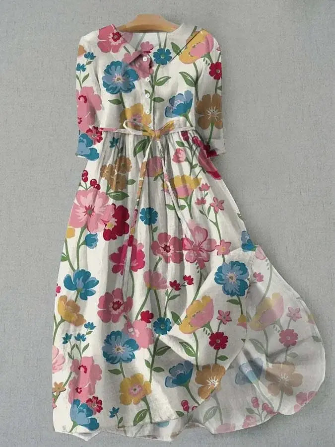 Sienna™ Floral Dress with Button-Up Front and Waist Tie