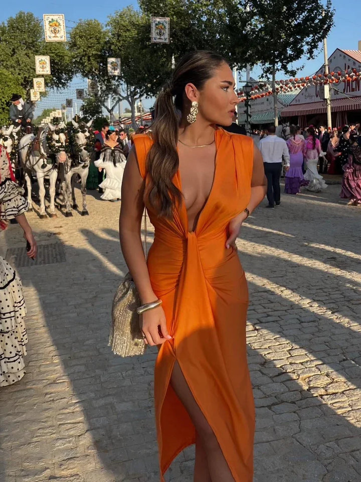 Katida™  Party Dress with Deep V-neck