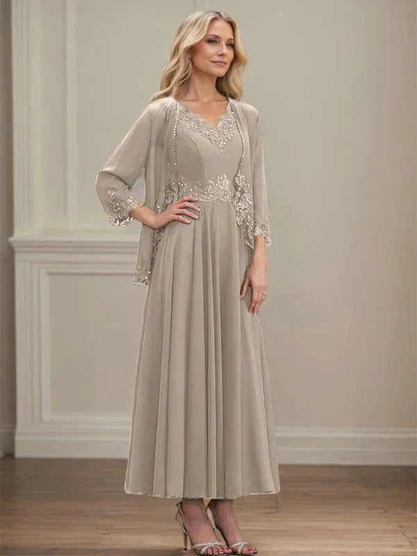 Danielle™ A-Line Chiffon Dress with Sequins & Lace