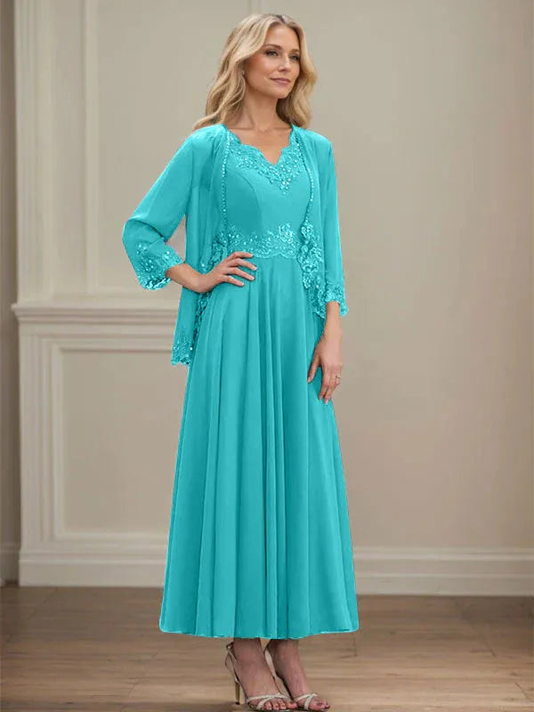 Danielle™ A-Line Chiffon Dress with Sequins & Lace