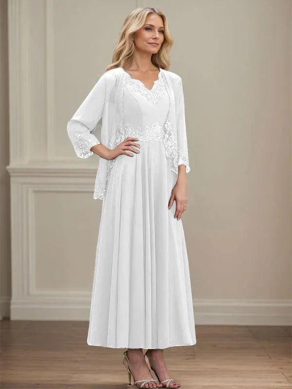 Danielle™ A-Line Chiffon Dress with Sequins & Lace