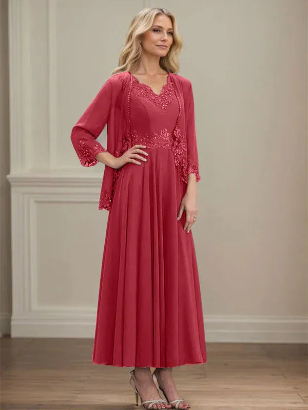 Danielle™ A-Line Chiffon Dress with Sequins & Lace