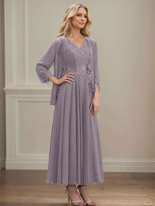 Danielle™ A-Line Chiffon Dress with Sequins & Lace