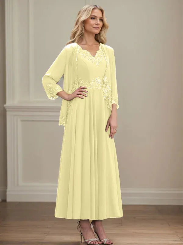 Danielle™ A-Line Chiffon Dress with Sequins & Lace