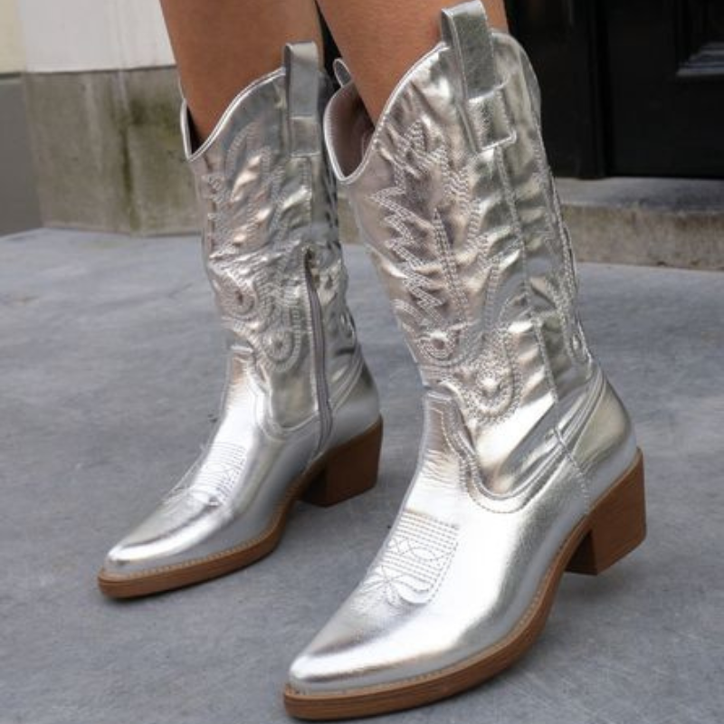 Sage Elegant Metallic Cowboy Boots