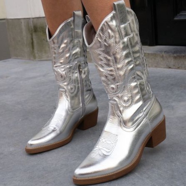Sage Elegant Metallic Cowboy Boots