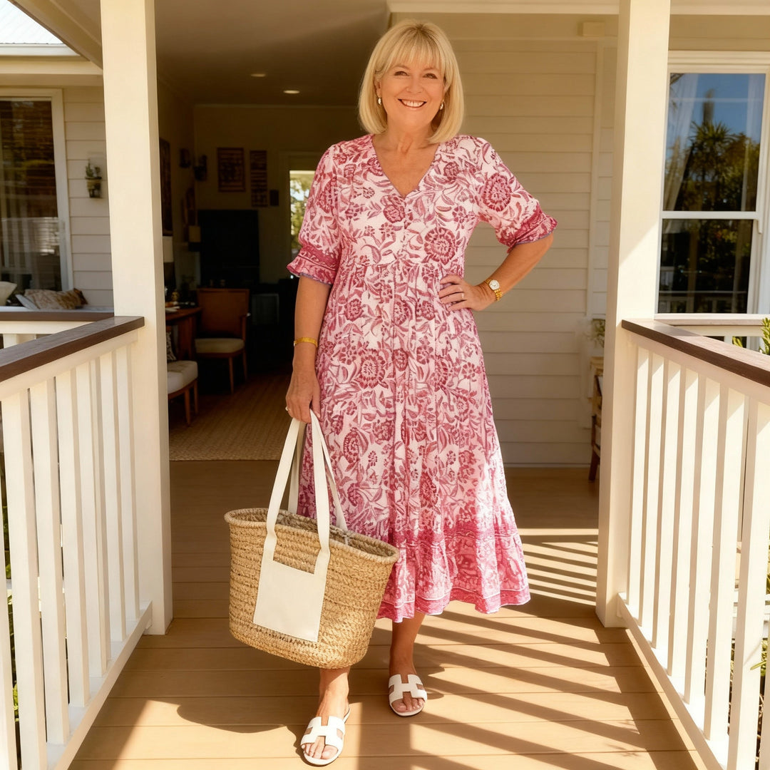 Danna™ Elegant Floral Dress with V-Neck