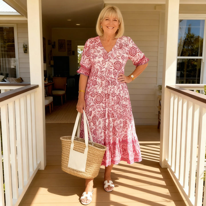 Danna™ Elegant Floral Dress with V-Neck