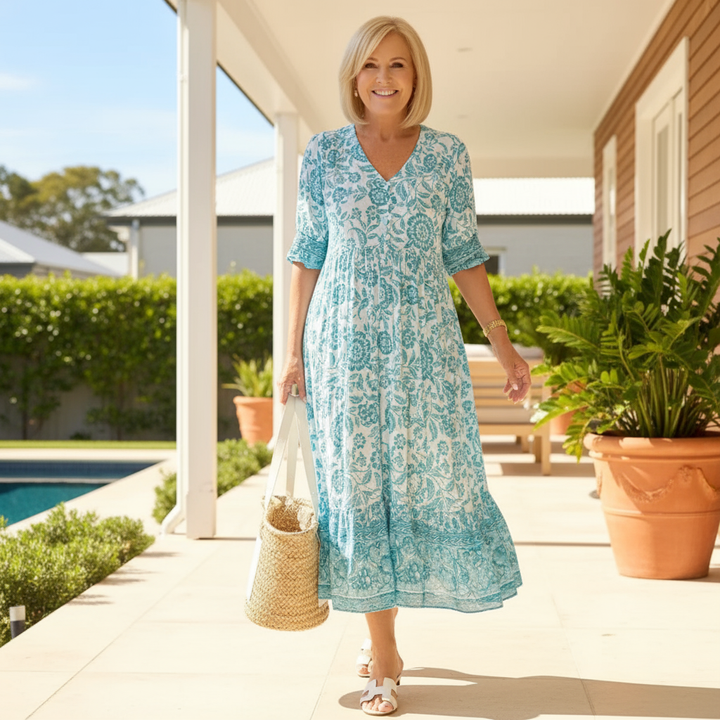 Danna™ Elegant Floral Dress with V-Neck