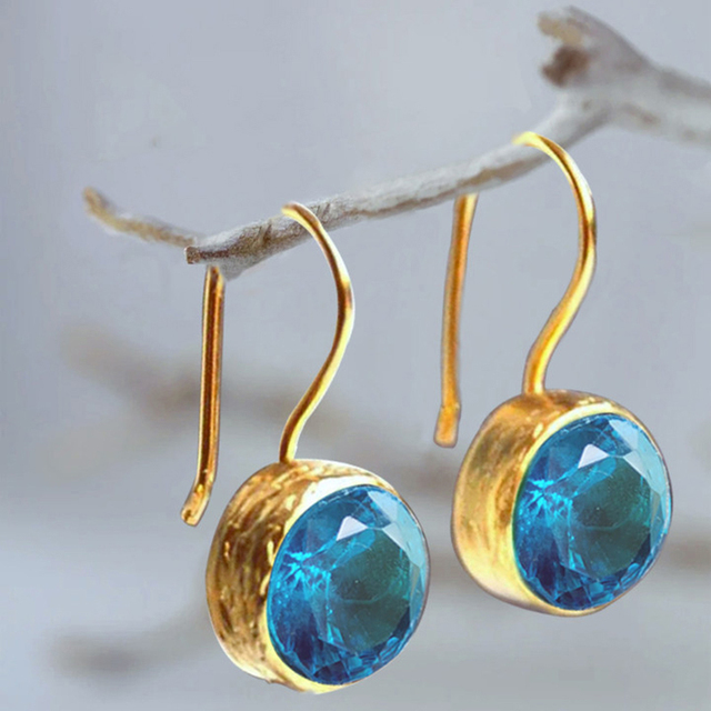 Zuri™ Vintage Blue Crystal Golden Earrings