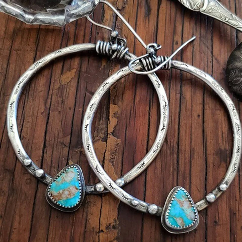 Amaya™ Vintage Circular Turquoise Stone Earrings