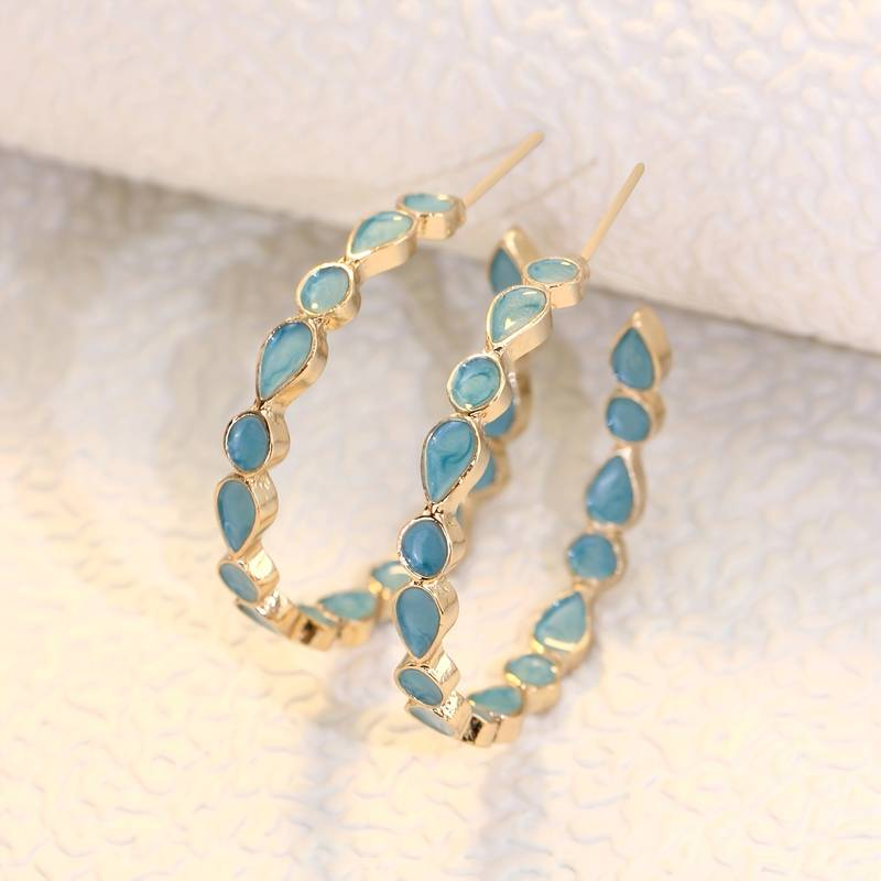 Alessia™ Vintage Blue Stones Hoop Earrings