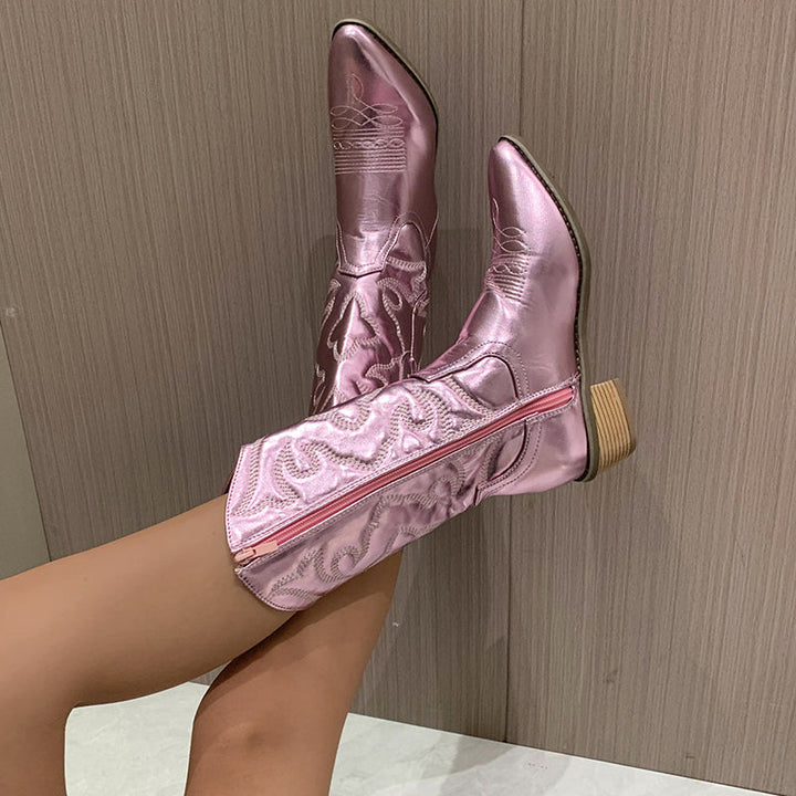 Sage Elegant Metallic Cowboy Boots