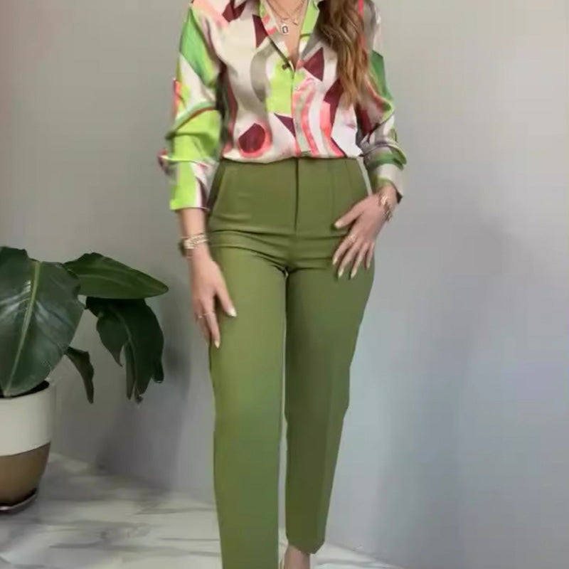 Stephanie™ Casual Printed Shirt & Pants Set