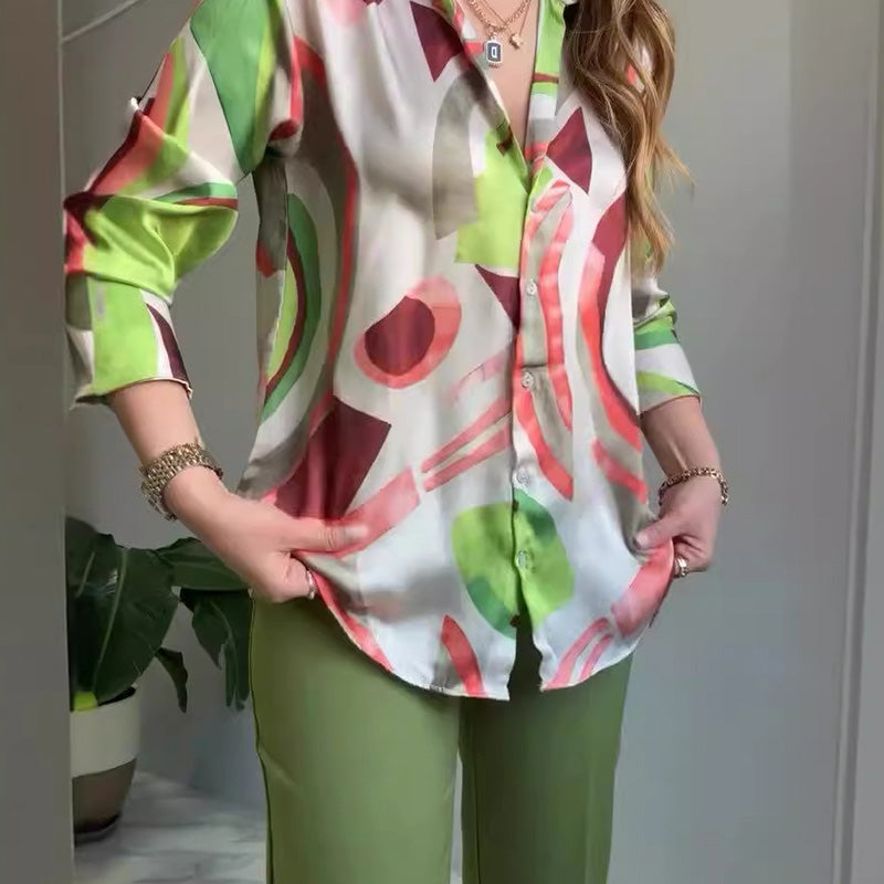 Stephanie™ Casual Printed Shirt & Pants Set