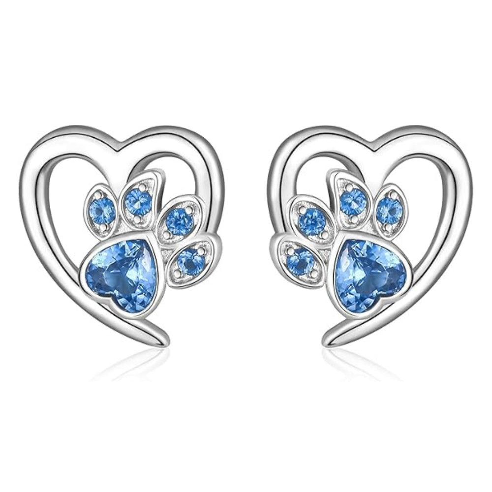 Zirconia Paw and Heart Earrings