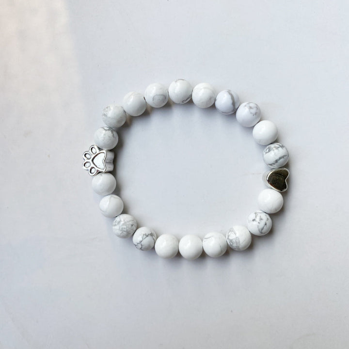 Handcrafted Natural Gemstone Bracelet with Paw and Heart Charm