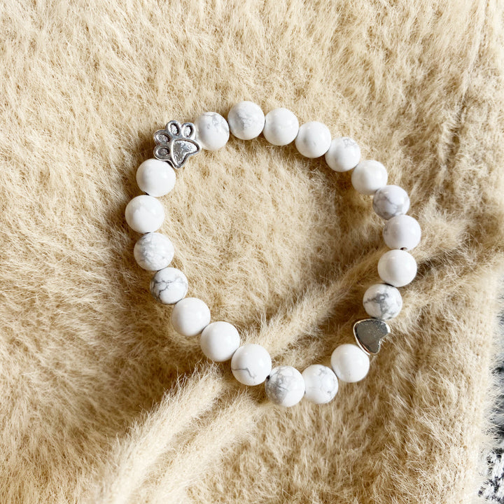 Handcrafted Natural Gemstone Bracelet with Paw and Heart Charm