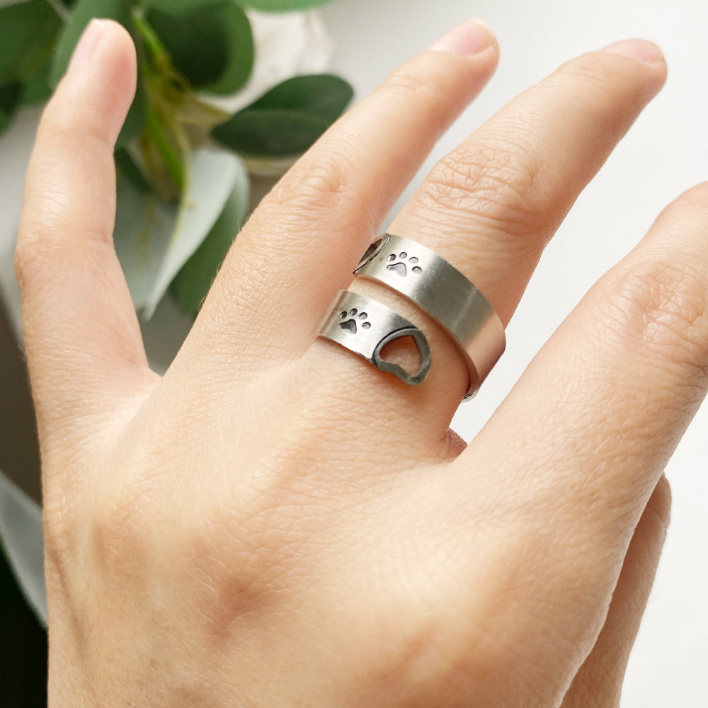 Stainless Steel Adjustable Paw & Heart Twist Ring