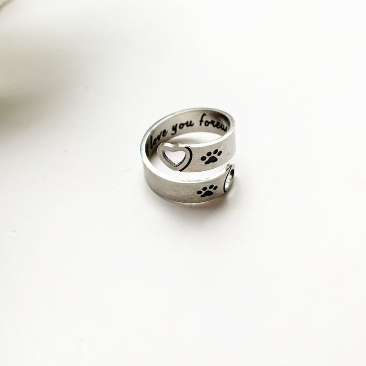 Stainless Steel Adjustable Paw & Heart Twist Ring