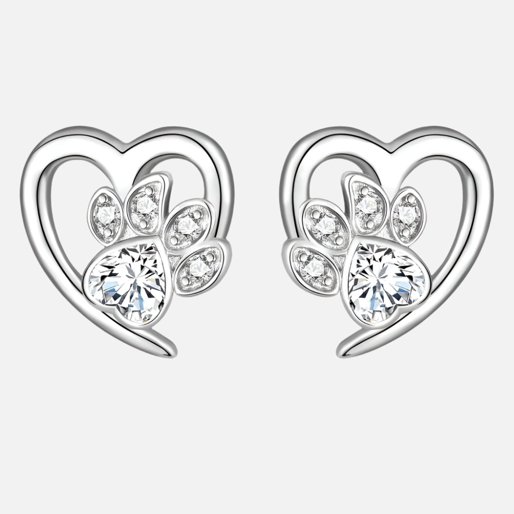 Zirconia Paw and Heart Earrings