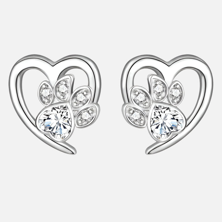 Zirconia Paw and Heart Earrings