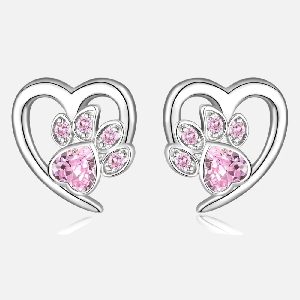 Zirconia Paw and Heart Earrings