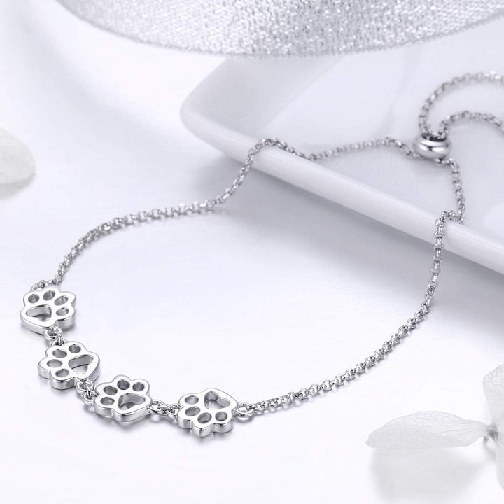 Adjustable Silver Paw Print Bracelet