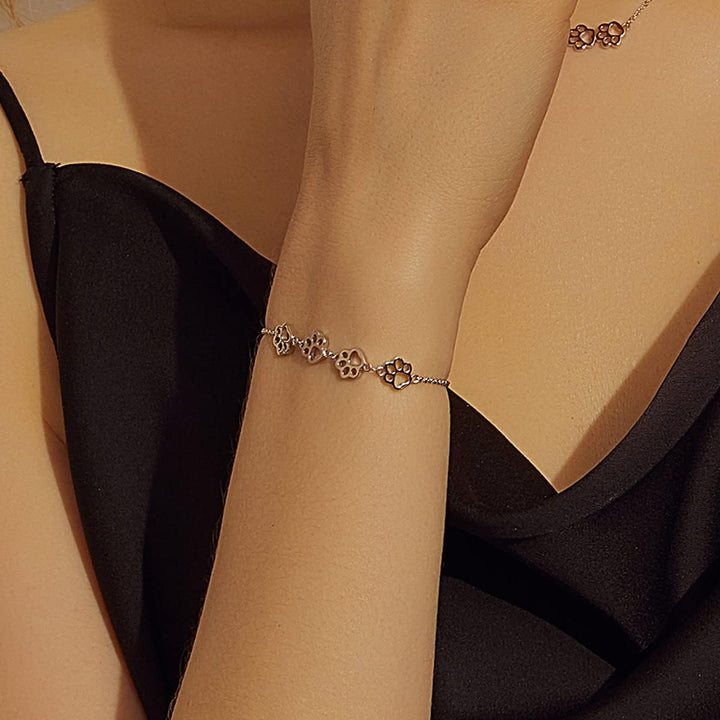 Adjustable Silver Paw Print Bracelet