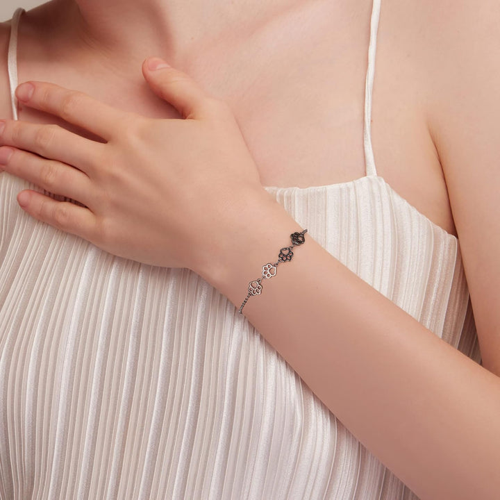 Adjustable Silver Paw Print Bracelet