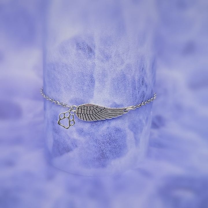 Handmade Silver Memorial Bracelet featuring Angel Wing and Paw Print