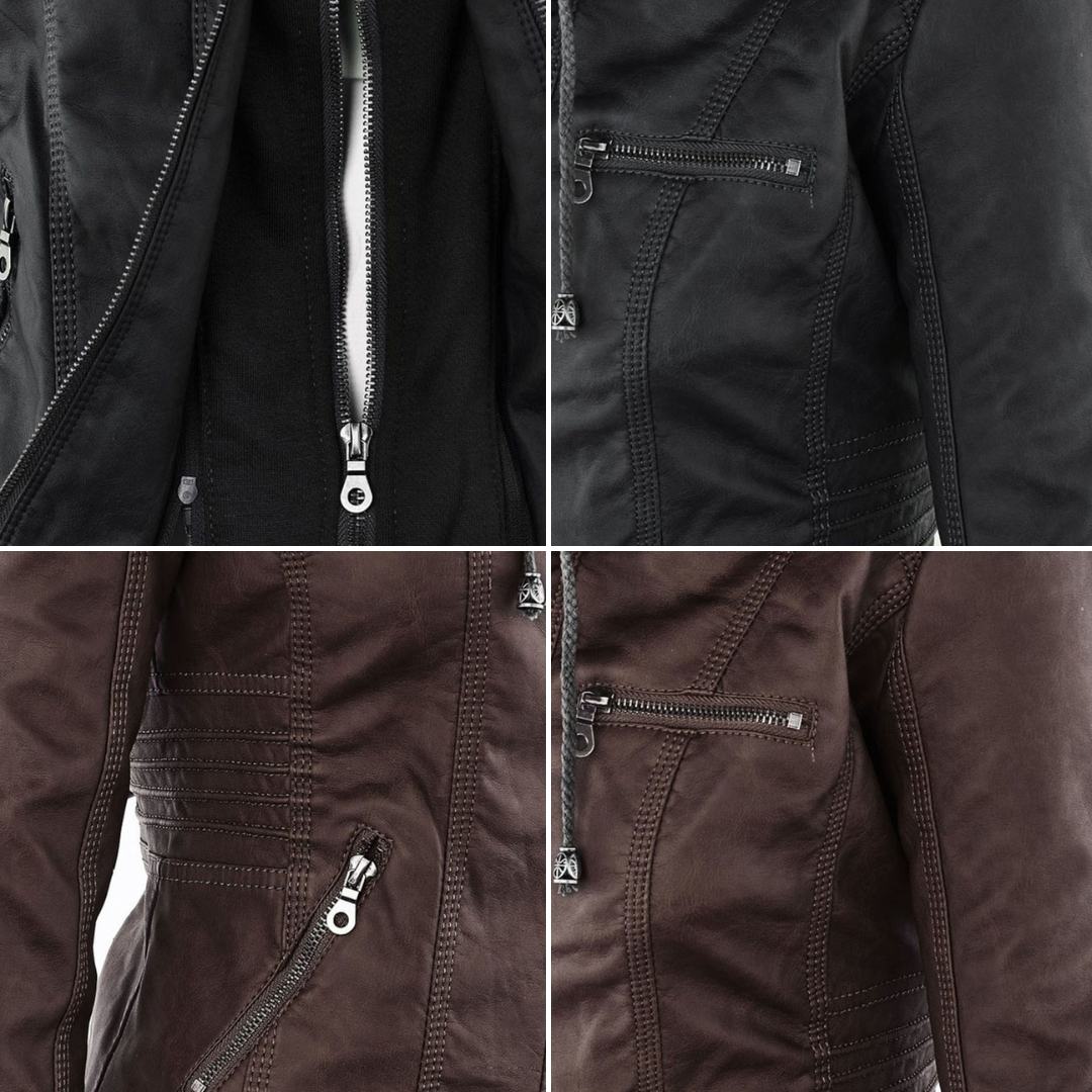 Olive™ Waterproof Women's Leather Jacket with Hood