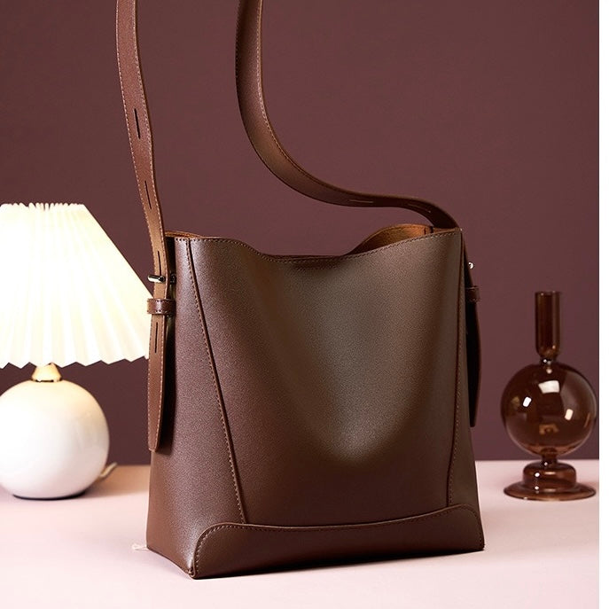 Genuine Leather Crossbody & Shoulder Oversized Bucket Bag
