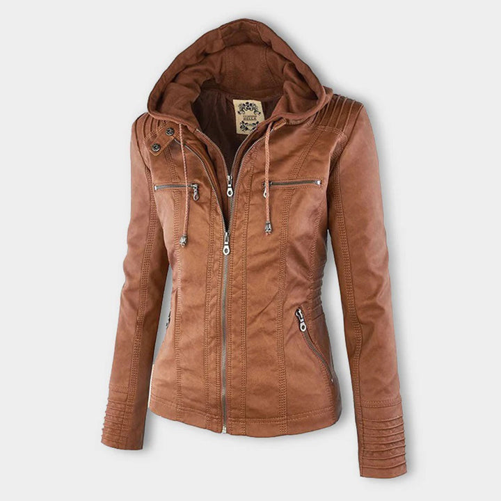 Olive™ Waterproof Women's Leather Jacket with Hood