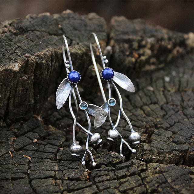 Daphne™ Vintage Blue Stone Silver Earrings