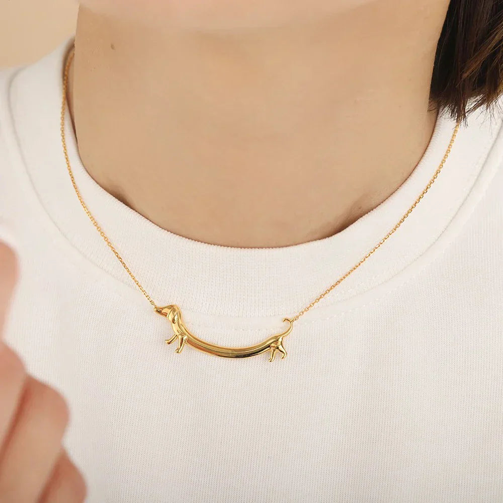 Golden Dachshund Pendant Necklace