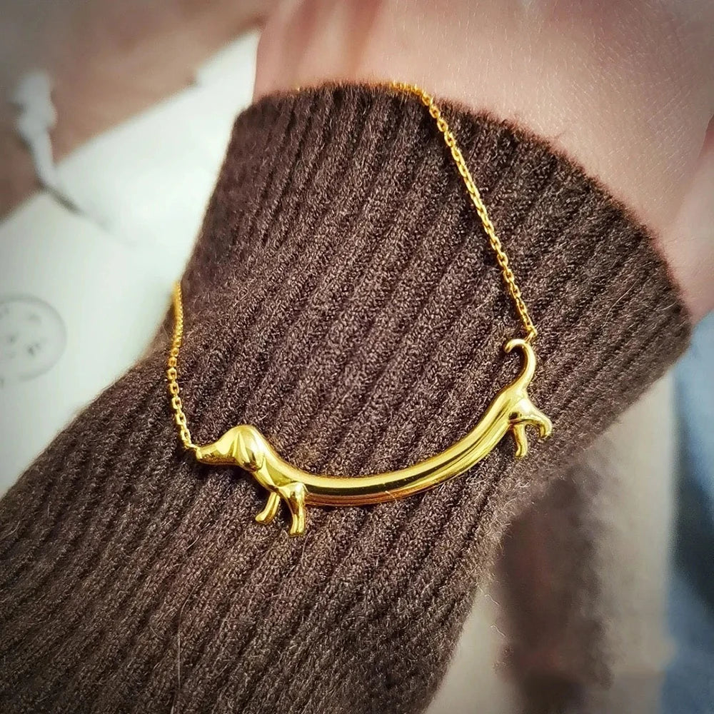 Golden Dachshund Pendant Necklace