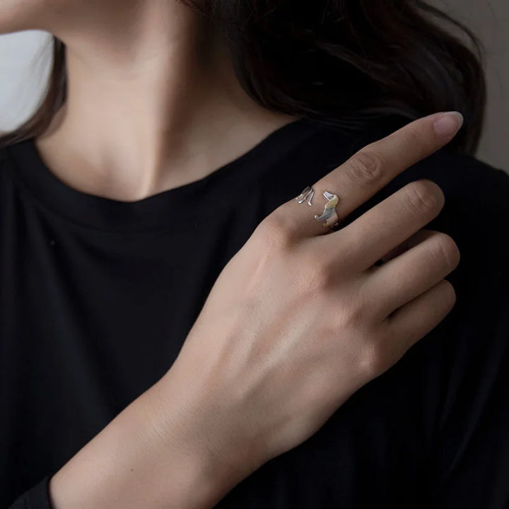 Adjustable Silver Dachshund Ring