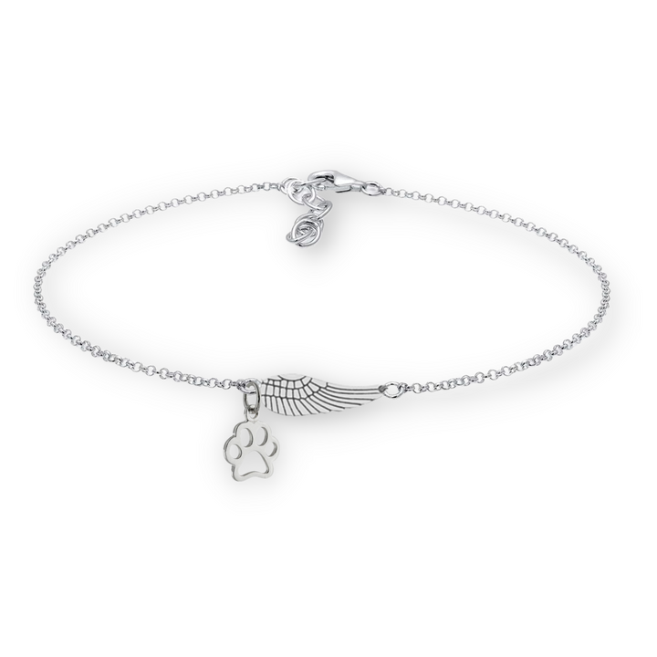Handmade Silver Memorial Bracelet featuring Angel Wing and Paw Print