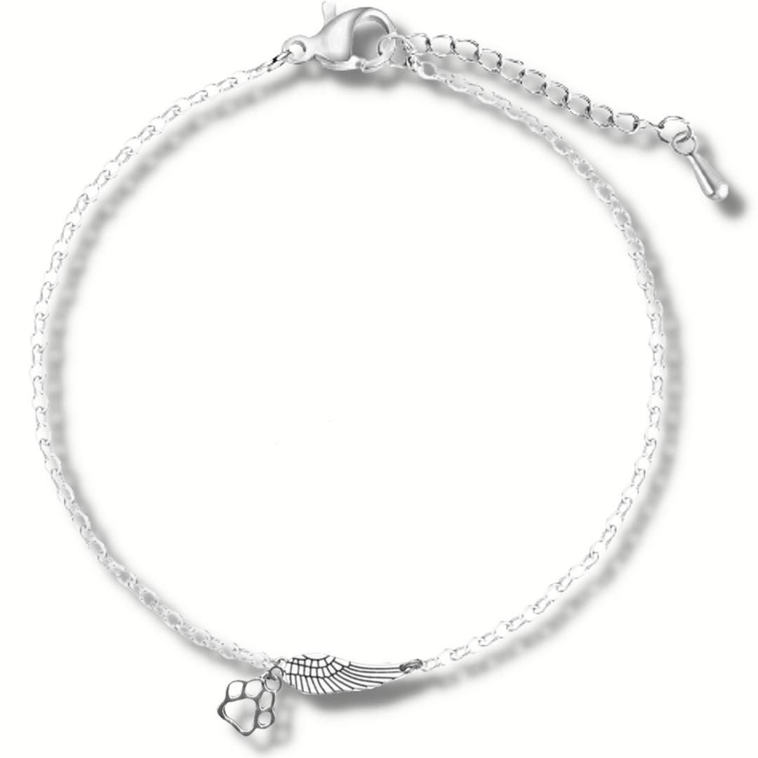 Handmade Silver Memorial Bracelet featuring Angel Wing and Paw Print
