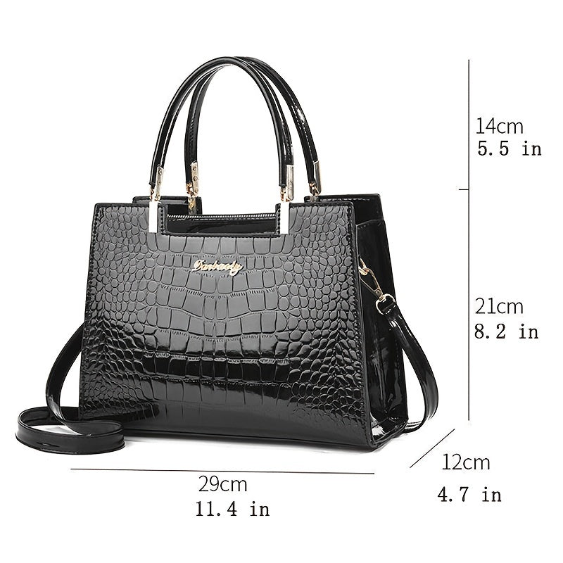 Brielle™ Shiny Crocodile-Embossed Handbag