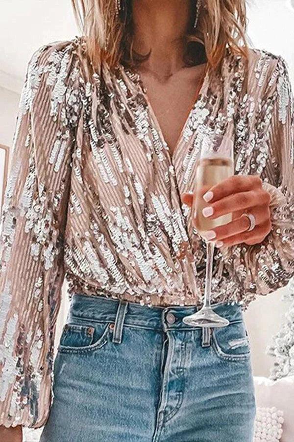 Kelila™  Sequin V-Neck Blouse