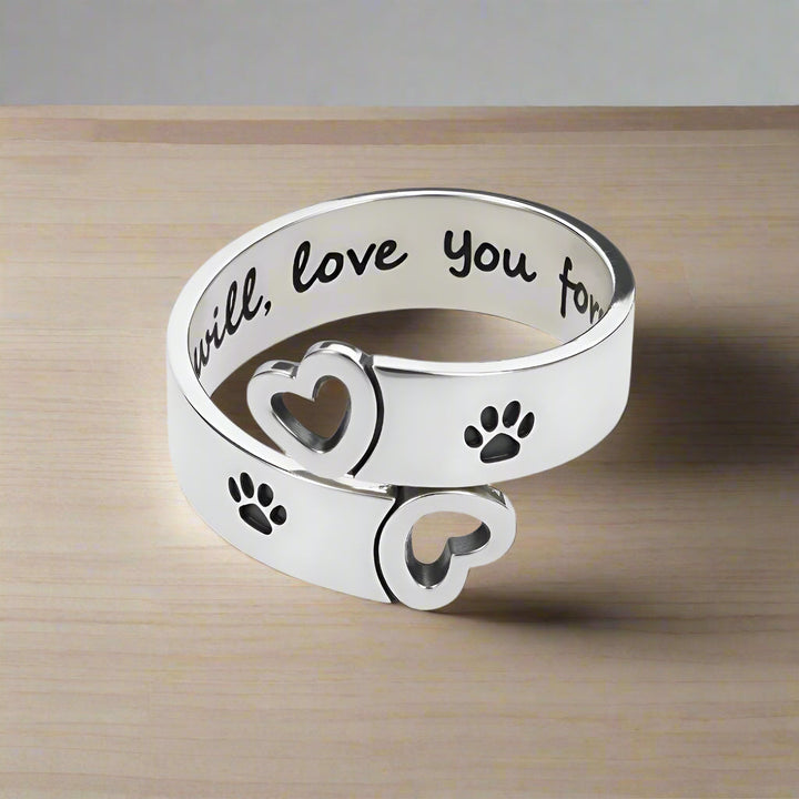 Stainless Steel Adjustable Paw & Heart Twist Ring